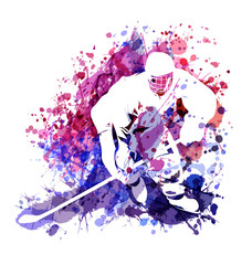 Naklejka premium Vector watercolor illustration of hockey player