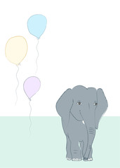 Invitation card for happy birthday party with cute elephant and balloons - hand drawn vector illustration for print and web