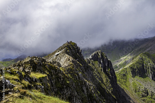 Crib Goch Ridge Walk To Snowdons Peak In Wales Stock Photo And