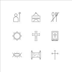 Religion outline vector icons set