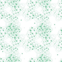 Pastel green on white abstract seamless pattern with matted thin lines and dots. Dotted and linear background. Weaving line. Vector illustration.