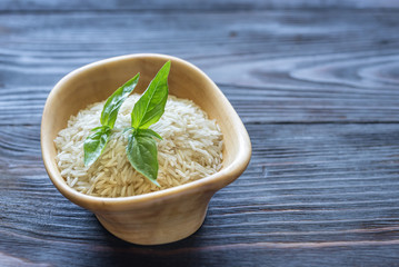 Bowl of uncooked basmati rice