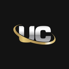 Obraz premium Initial letter UC, overlapping swoosh ring logo, silver gold color on black background