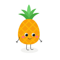 Vector illustration of cute cartoon pineapple isolated on white