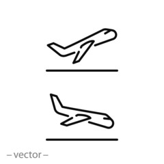 departure, arrival plane icons, line sign - vector illustration eps10