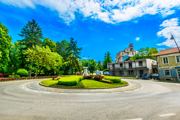 Naklejka premium Istria Pazin colorful scenery. / Scenic view at city center in town Pazin, medieval town in middle of Istria region, Croatia.