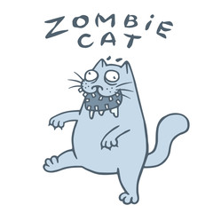 Zombie cat goes in search of the brain. Vector illustration.