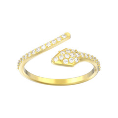 3D illustration isolated gold free size adjustable diamond ring