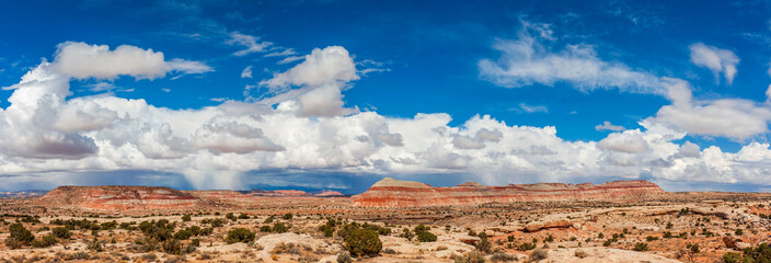 Naklejka premium Cathedral Valley, Capitol Reef National Park, Utah. Cathedral Valley, in the northern area of Capitol Reef National Park, has some of the most stunning views around. A rain squall seen on the horizon