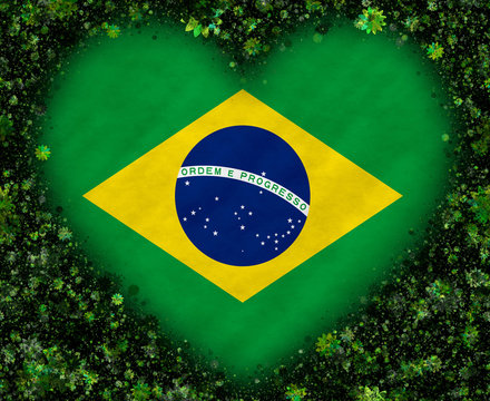Illustration of a Brazilian Flag with a heart symbol