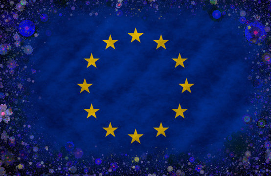 Illustration of the European Union´s Flag with a flowered frame