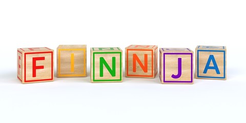 The name finnja written with Isolated wooden toy cubes