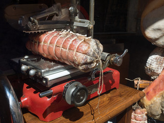 vintage red ham  slicer with big sausage