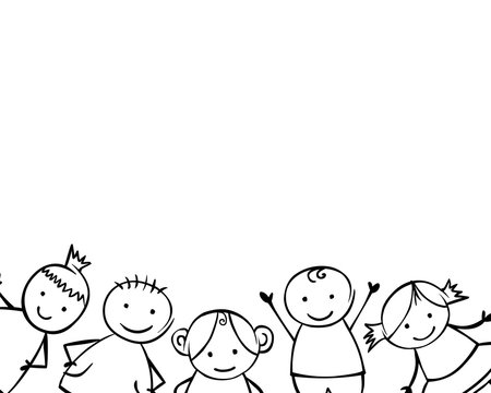 White background with linear boys and girls in children style