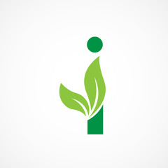 Letter I Leaf Logo Vector Design