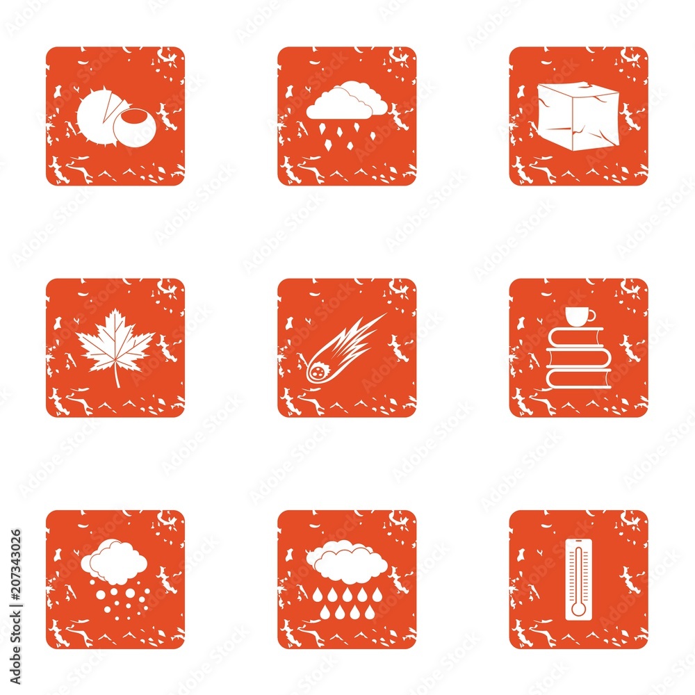 Poster fall down icons set. grunge set of 9 fall down vector icons for web isolated on white background