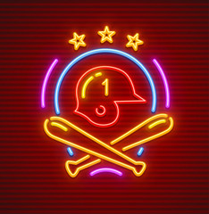 Basketball neon icon. Helmet and bats equipment for game. EPS10