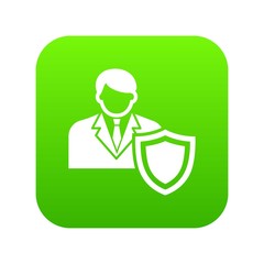 Businessman protection icon green vector isolated on white background