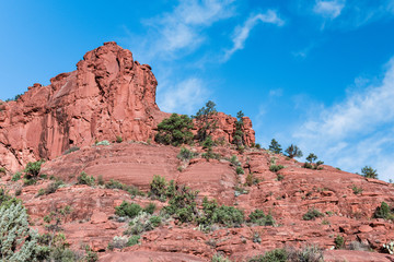 View of red rock formations in Sedona, Arizona.