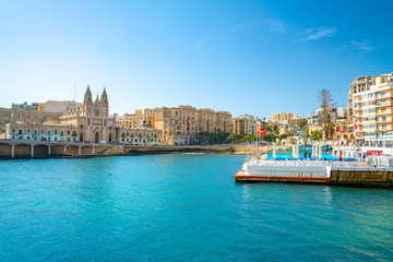 May 20, 2018. St. Julian, Malta. Amazing view of the Spinola bay and the town of St. Julian.