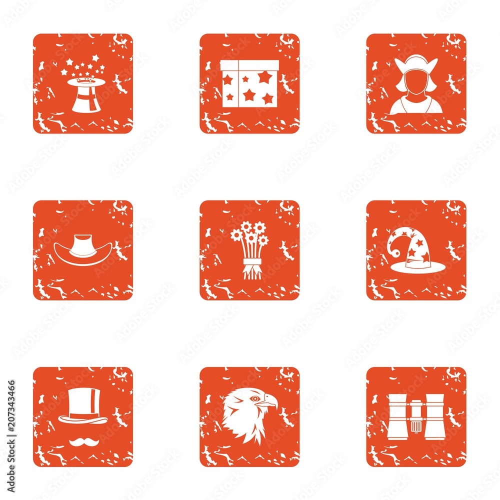 Poster spell icons set. grunge set of 9 spell vector icons for web isolated on white background