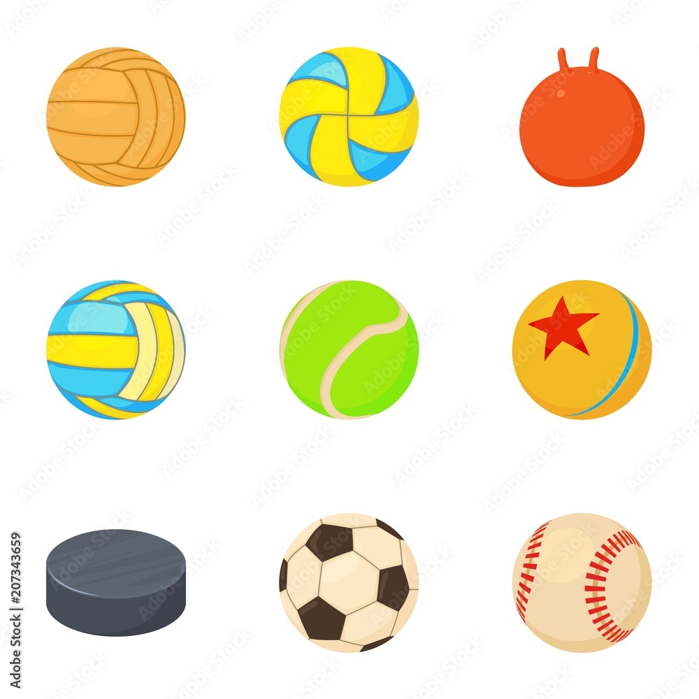 Poster game ball icons set. cartoon set of 9 game ball vector icons for web isolated on white background