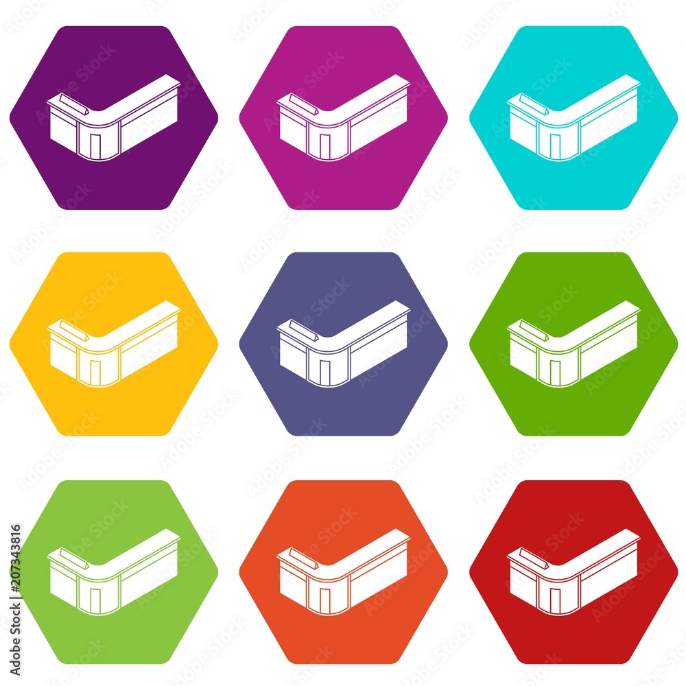 Poster reception table icons 9 set coloful isolated on white for web