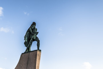Reykjavik - May 01, 2018: Statue of Leif Erikson in the center of Reykjavik, Iceland
