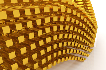 Gold bars or bricks, floating around, modern style background or texture. Graphic, bunch, repeat & 3d.
