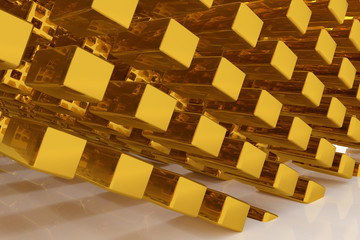 Gold bars or bricks, floating around, modern style background or texture. Concept, business, backdrop & design.
