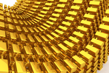 Gold bars or bricks, floating around, modern style background or texture. Bunch, graphic, surface & money.