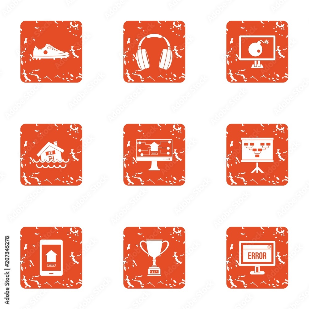 Poster programmer reward icons set. grunge set of 9 programmer reward vector icons for web isolated on whit