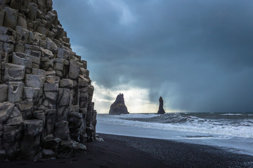 Reynisfjara - May 05, 2018: Black beach of Reynisfjara, Iceland