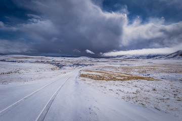 Icelandic wilderness - May 05, 2018: Wild Snow covered landscape of Iceland