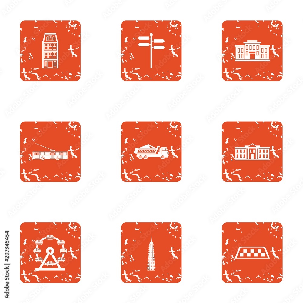 Poster client service icons set. grunge set of 9 client service vector icons for web isolated on white back