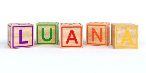 The name luana written with Isolated wooden toy cubes