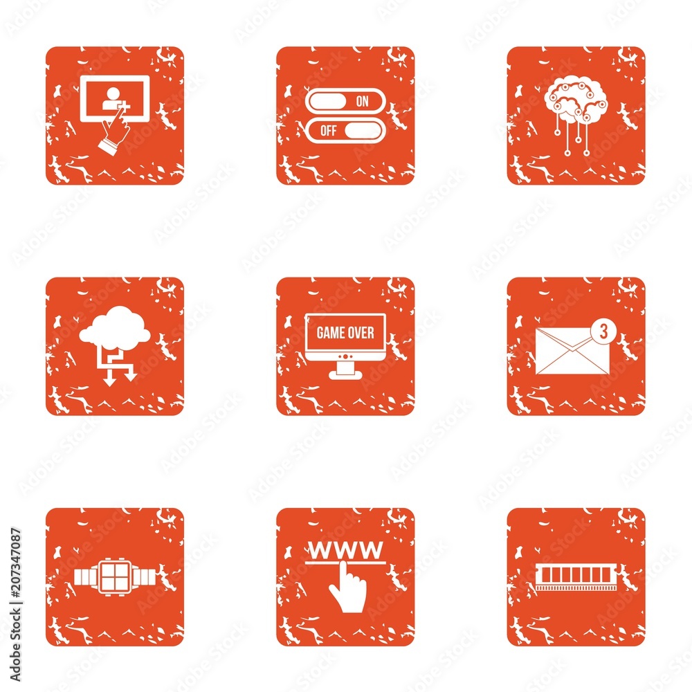 Poster over icons set. grunge set of 9 over vector icons for web isolated on white background