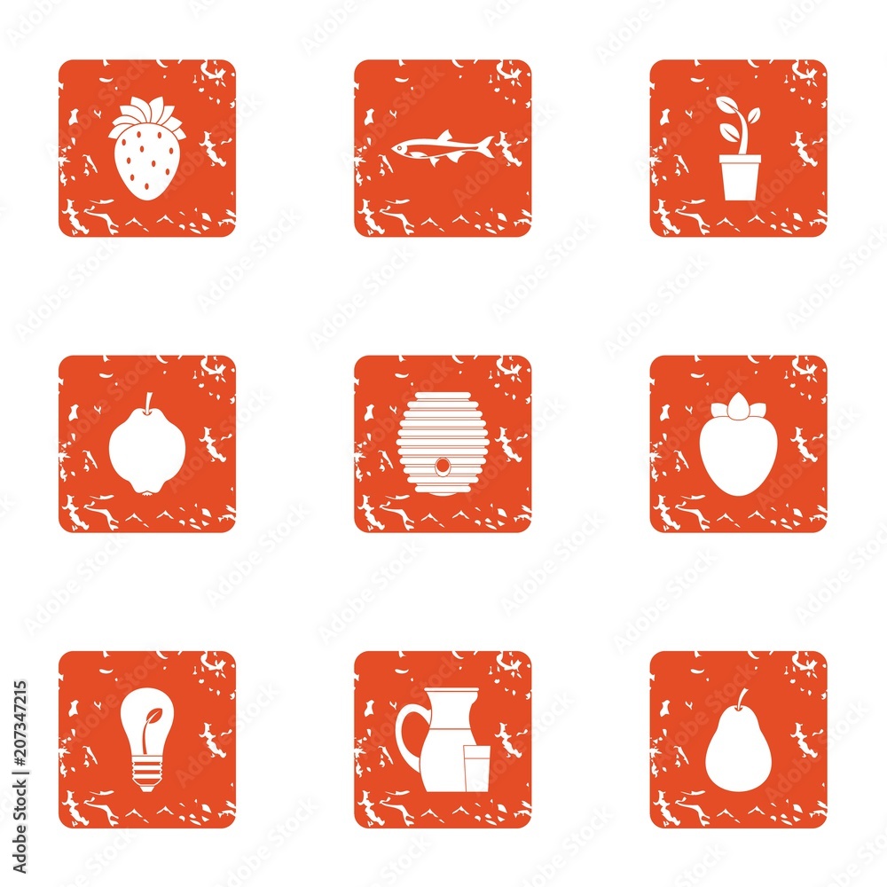 Aufkleber artificial cultivation icons set. grunge set of 9 artificial cultivation vector icons for web isolat
