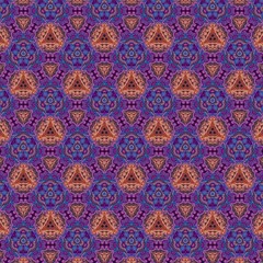 Seamless pattern background. Good for any printed matter, print on fabric or textile, clothes and ceramic. Creative template for design products decoration. Abstract symmetric kaleidoscope wallpaper.