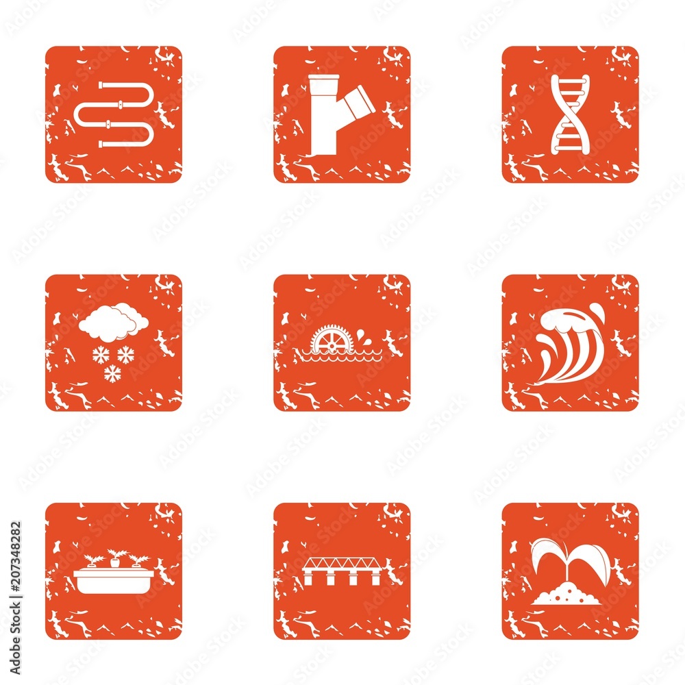 Poster irrigation icons set. grunge set of 9 irrigation vector icons for web isolated on white background