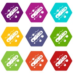 Corynebacterium icons 9 set coloful isolated on white for web