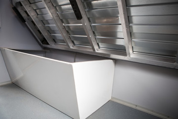 classic interior of sleeping car of train. interior of compartment car. Passenger train car. Sleeping car of passenger train