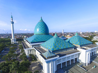 Aerial of Al Akbar mosque islamic center in Surabaya Indonesia 