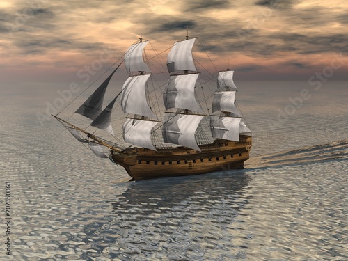 "Sailing Ship on a calm ocean - illustration" Stock photo and royalty-free images on Fotolia.com - Pic 207350868