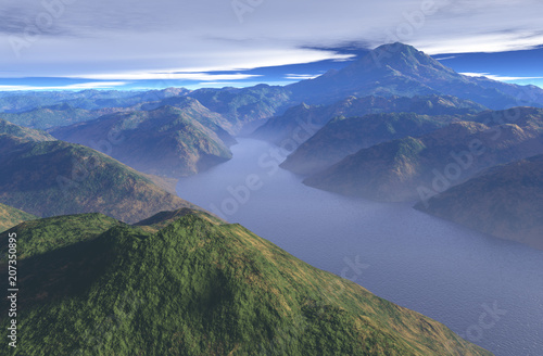 "Peaceful Misty Mountain Lake - illustration" Stock photo and royalty-free images on Fotolia.com - Pic 207350895