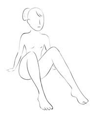 Sitting Young Gymnast Girl - Vector Hand Drawn Sketch
