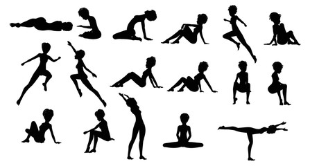 Silhouette of Young Women Poses  - Vector Set of Cutouts
