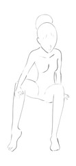 Sitting Young Gymnast Girl - Vector Hand Drawn Sketch
