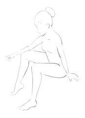 Sitting Young Gymnast Girl - Vector Hand Drawn Sketch
