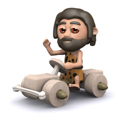 Vector 3d Caveman driving stone age car